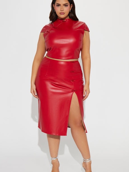 Fashion Nova Dresses & Skirts - Fashion Nova Look This Way Red Faux Leather Top & Skirt Set 1X